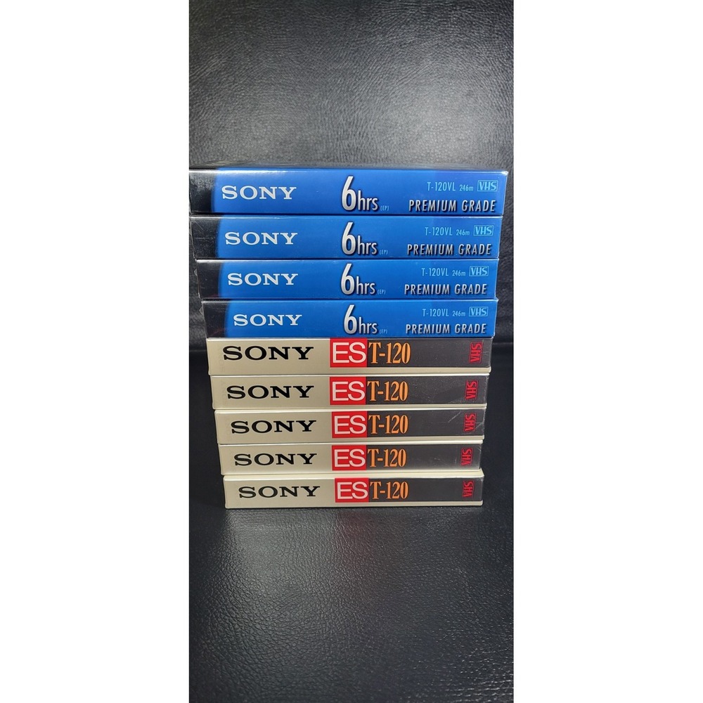 Sony Blank VHS Tapes T-120VR Premium Grade 6 Hour 8-pack New Old Stock